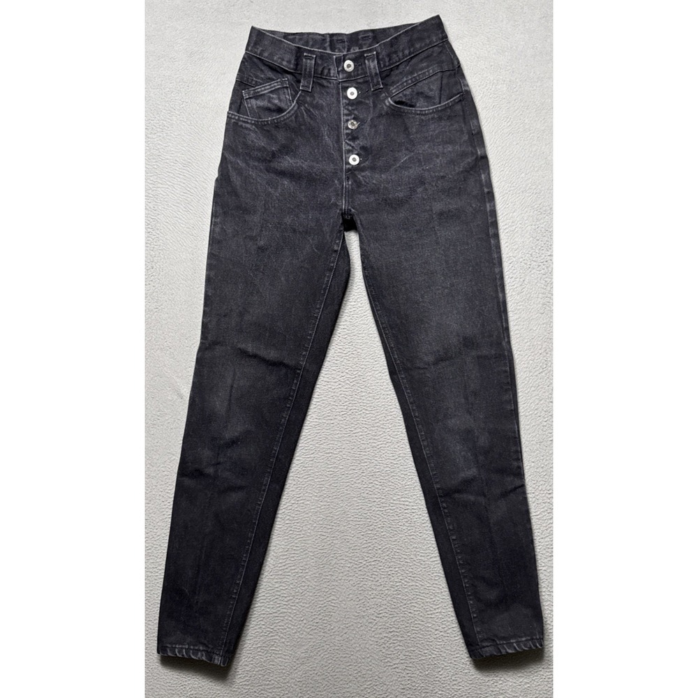 Vintage Lee Jeans Womens Sz 7 Med‎ 24x29 Black Button Fly Tapered Mom Denim USA